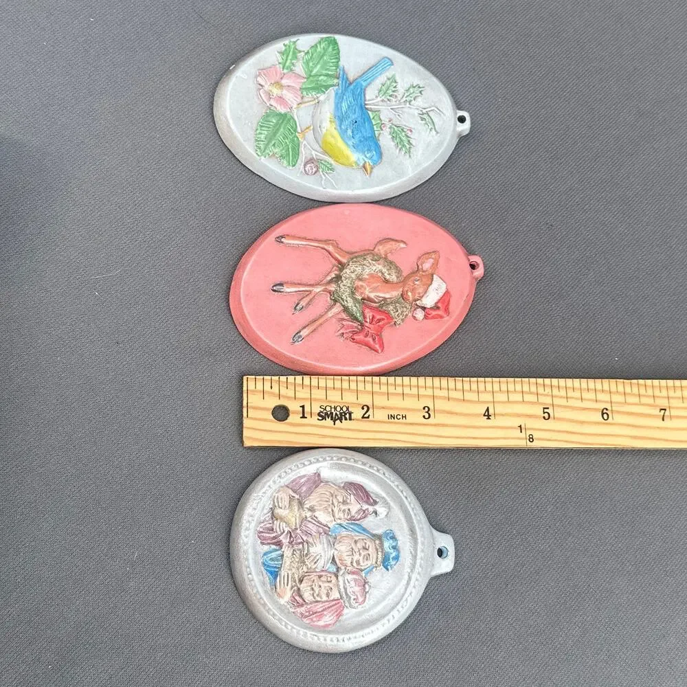 VTG Hand Painted Christmas Ornaments Lot of 6 Kitschy Holiday Mouse Deer Bird US